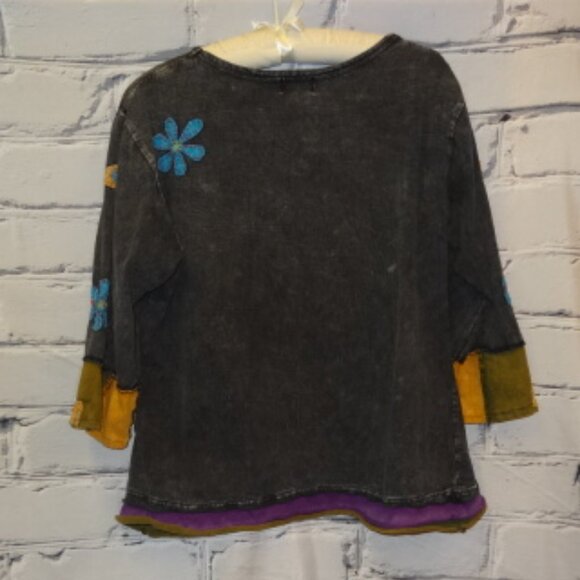 Rising International Colorful Long Sleeve Tunic w/Decorative Floral Work - Picture 2 of 6